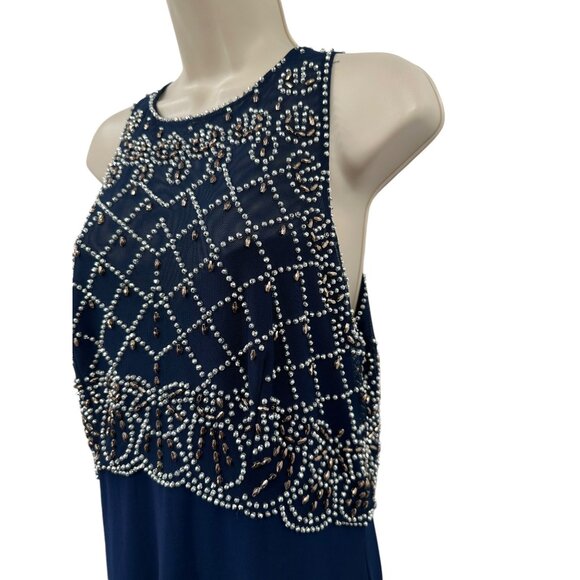 Cachet Navy Sleeveless Gown With Beaded Bodice Floor Length Prom Evening 12 - Picture 4 of 7